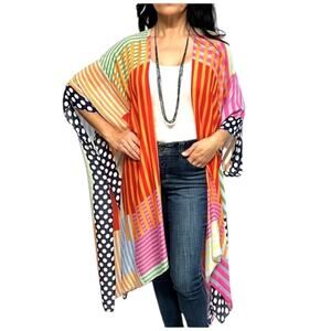 Humble Hilo Extra Long Elegant Kimono Geometric Colorful 100% Viscose One Size